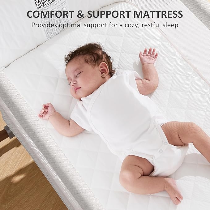 3 in 1 Baby Bassinet, Rocking Bassinet, Bedside Bassinet, 6-Height Adjustable, Bassinet Bedside Sleeper, Bedside Bassient for Baby with Comfy Mattress, Breathable Mesh, Large Storage Basket-Ruum Studio Home