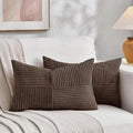 Fancy Homi 2 Packs Dark Brown Lumbar Decorative Throw Pillow Covers 14x24 Inch for Couch Bed, Rustic Farmhouse Boho Home Decor, Soft Striped Corduroy Rectangle Accent Cushion Case 35x60 cm-Ruum Studio Home