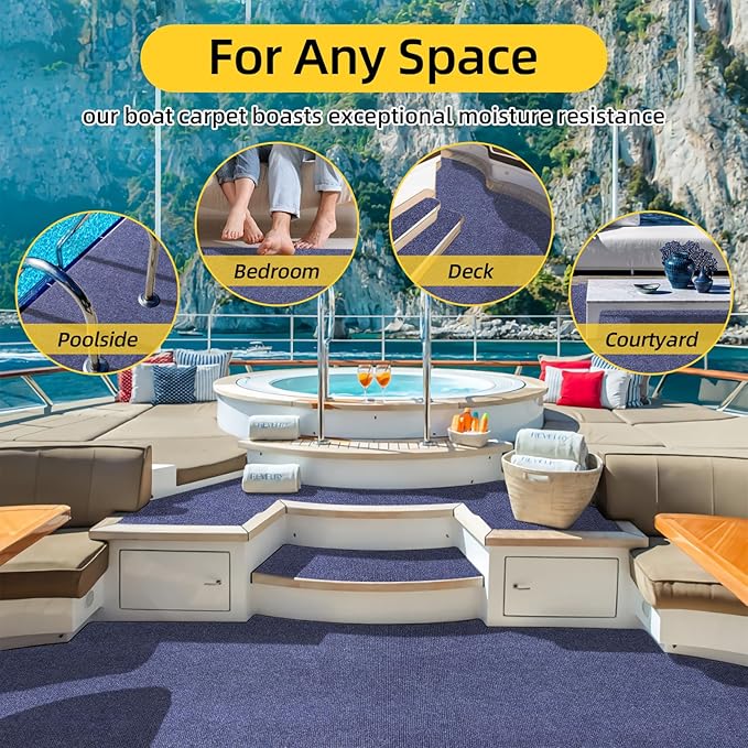 Marine Carpet,5 FT x 25 FT Deep Blue Indoor Outdoor Carpet 0.2" Thick Boat Carpet with Water-Proof TPE Backing, Non-Slide Outdoor Marine Carpet Roll for Home, Patio, Porch, Deck-Ruum Studio Home