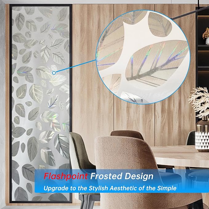Window Privacy Film with Installation Tools, Static Cling, Anti UV, Heat Control, Ideal for Home Shower Office Glass Door (Leaf White (Glue-Free), 23.6X196.9Inch)-Ruum Studio Home