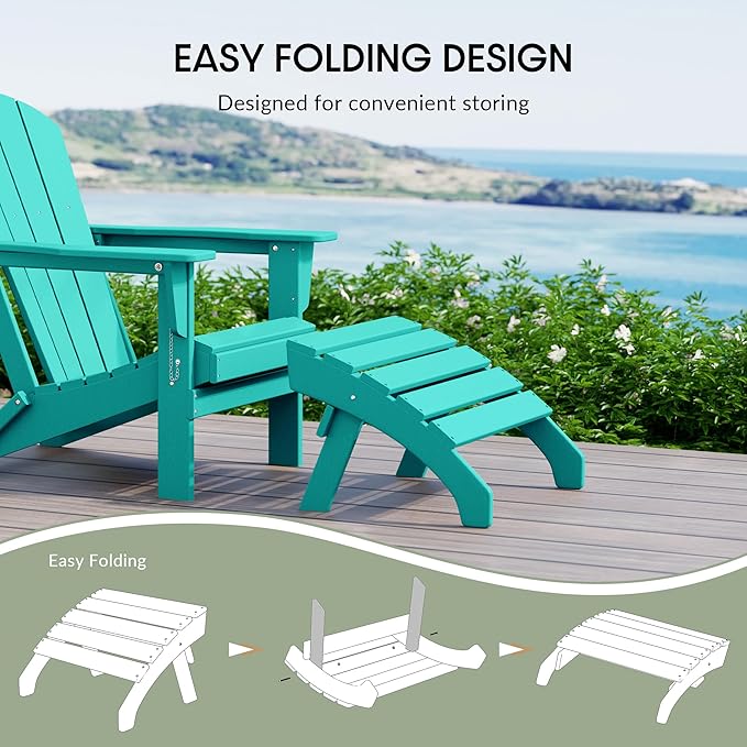 WestinTrends Dylan Outdoor Patio HDPE Adirondack Ottoman Footrest, Turquoise-Ruum Studio Home