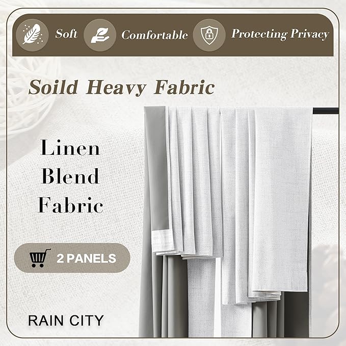 RAIN CITY White Blackout Curtains 120 Inches Long Modern Farmhouse Back Tab Pleated Look Window Drapes for Bedroom Living Room 2 Panels 50x120x2-Ruum Studio Home