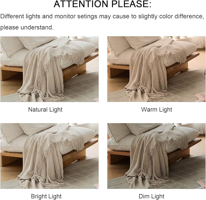 lifein Throw Blanket for Couch, Soft Boho Decor Bed Throw,Cozy Beige Knitted Chenille Small Farmhouse Lightweight Throw for Spring(Beige,50 * 60")-Ruum Studio Home