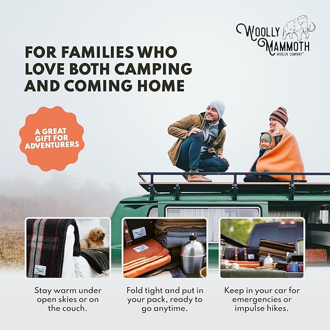 Woolly Mammoth Woolen Company Outdoor Merino Wool Throw Blanket - 66" x 90" Large Burgundy - Camping Essentials Bedroll & Emergency Survival Gear - Heavyweight Thermal & Breathable-Ruum Studio Home