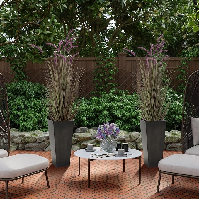 KOL Artificial 5ft 2-Pack Horsetail Reed Grass, 59in Tall Artificial Indoor Outdoor Fake Grass Plant, Home Office Décor Artificial Plants in Pot Faux Plant Greenery, Wedding Decor, Purple-Ruum Studio Home