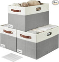Large Collapsible Fabric Storage Bins with 3 Handles, Foldable Organizer Baskets for Closet, Shelves, Living Room | 3 Pack, Durable PU & Metal Handles (17"x11.8"x11.8", Gray & White)-Ruum Studio Home