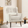 Modern Accent Chair, Upholstered Armchair with Pillow, Fabric Single Sofa Chair with Lounge Seat and Wood Legs Accent Chair for Living Room Bedroom Small Spaces (Beige, Set of 1)-Ruum Studio Home