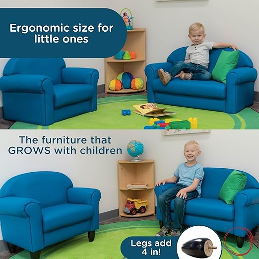 Children's Factory As We Grow Chair and Couch, Flexible Seating for Daycare or Preschool, Kids Reading Couch, Playroom Furniture, Deep Water-Ruum Studio Home