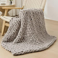 Bigacogo Chunky Knit Throw Blanket for Couch, 40x40 inches, 100% Hand Knitted with Thick Jumbo Chenille Yarn, Cozy Soft Large Rope Knot Cable Crochet Blankets for Sofa Bed Living Room, Taupe-Ruum Studio Home