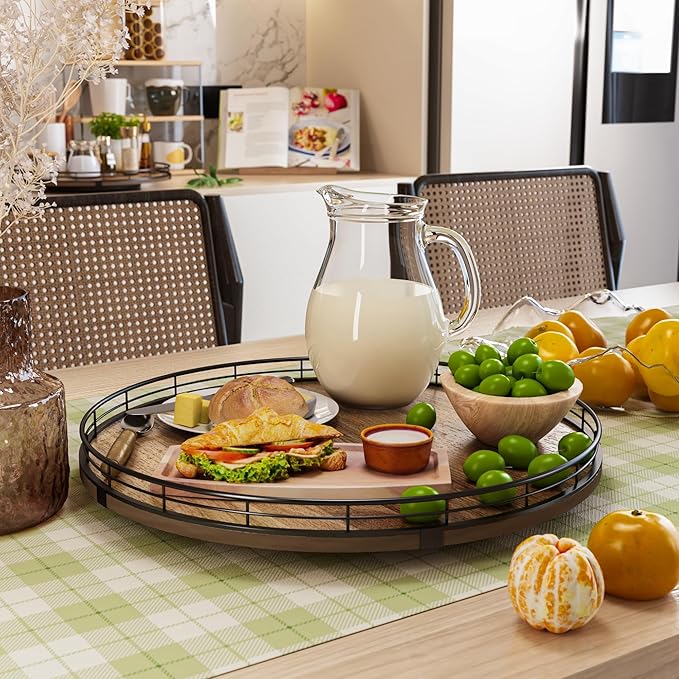 Acacia Wood 16" Lazy Susan Turntable Organizer for Table Top, Farmhouse Large Round Lazy Susan for Cabinet Kitchen Centerpieces Dining Table, for Condiments Charcuterie, Bathroom Vanity Tray Decor-Ruum Studio Home