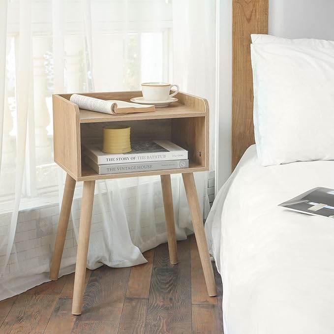 MaxSmeo Nightstand, Mid Century Modern Side Table Bedroom with Storage, Small End Bedside Table with Solid Wood Legs for Living Room, Office Small Spaces (Rustic Walnut)-Ruum Studio Home