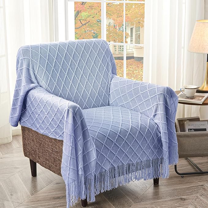 inhand Knitted Throw Blanket for Couch and Bed, Soft Living Room Home Decor Knitted Blanket with Tassel, Outdoor Lightweight Breathable Summer Blanket, Farmhouse Warm Woven Decorative, 50"x60"-Ruum Studio Home