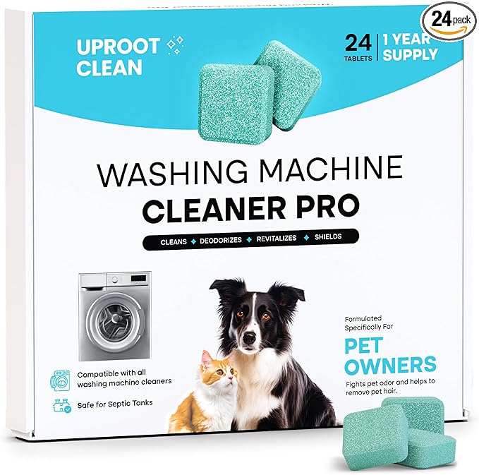 Uproot Clean Washing Machine Cleaner Tablets - 24 Pack for a 12 Month Supply. Formulated for Pet Owners. Compatible with HE, Top & Front Load. Easily Removes Residue, Grime, and Odors. Septic Safe.-Ruum Studio Home