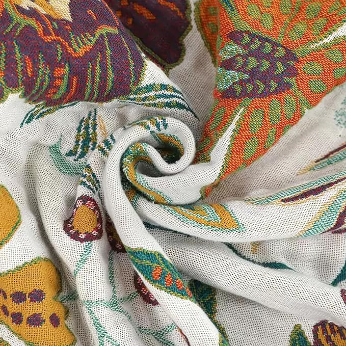 Boho Throw Blanket for Couch Sofa Bed, 100% Cotton Woven Quilt with Tassel 60”x80”, Super Soft Muslin Blanket with Floral Printed, Decorative Reversible Bed Blanket/Cover for All Seasons-Ruum Studio Home