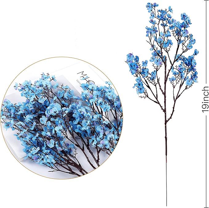 Sggvecsy 6 Pcs Babys Breath Artificial Flowers Gypsophila Bouquets Bulk Real Touch Fake Silk Flowers for Home Wedding DIY Floral Arrangement Kitchen Table Centerpiece Festival Decoration (Blue)-Ruum Studio Home