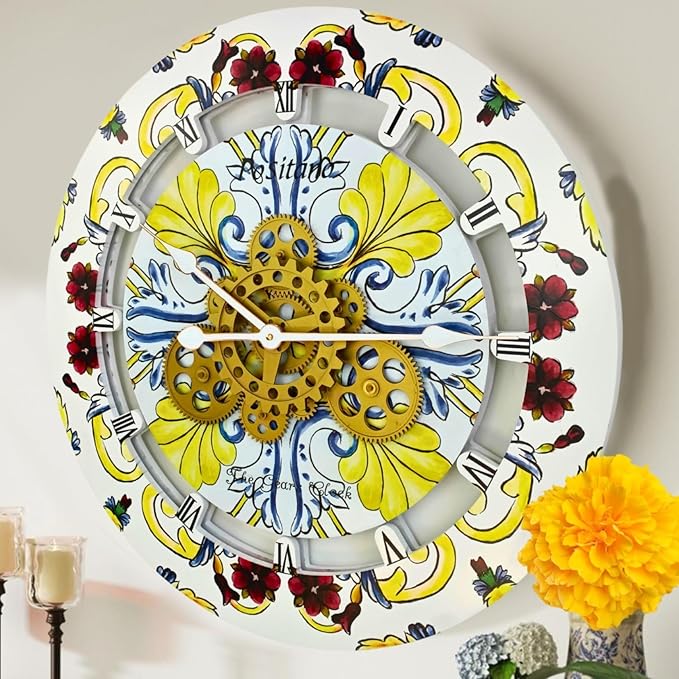 The Gears Clock Wall Clock Italy Collection with Moving Gears (Positano, 24 inch Round)-Ruum Studio Home