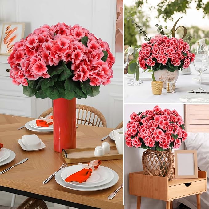 Hananona Artificial Geranium Flowers for Outdoors Geranium Silk Flowers Outdoor UV Resistant Garden Plants Faux Flowers for Home Kitchen Table Centerpieces Decor (12, Peach)-Ruum Studio Home