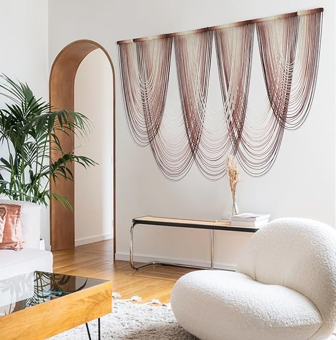 IOWER Macrame Wall Hanging Pink Dip-Dyed Large Macrame Wall Decor For Living Room Boho Fiber Art 57" W x 41" L-Ruum Studio Home