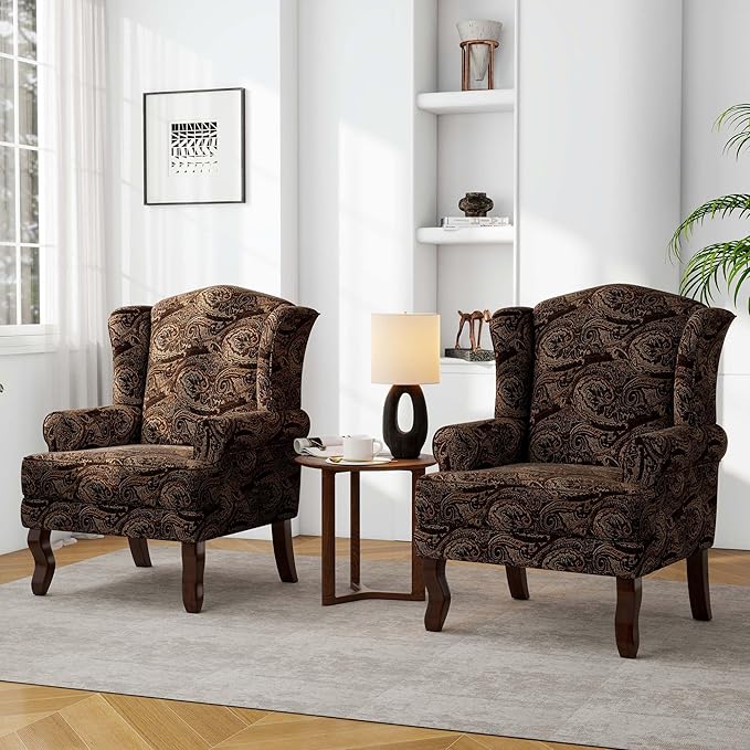 Accent Chair, High Back Upholstered Armchair with High Resilience Sponge & Wood Legs, Mid-Century Modern Comfy Single Sofa Reading Chairs for Living Room, Bedroom (Cranberry, Set of 2)-Ruum Studio Home