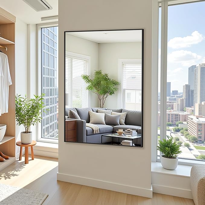 Bathroom Mirror 48" x 36", Large Rectangle Wall Mirror, Black Metal Frame Wall Mounted Mirrors for Bathroom, Vanity, Bedroom, Entryway Decor(Horizontal/Vertical)-Ruum Studio Home