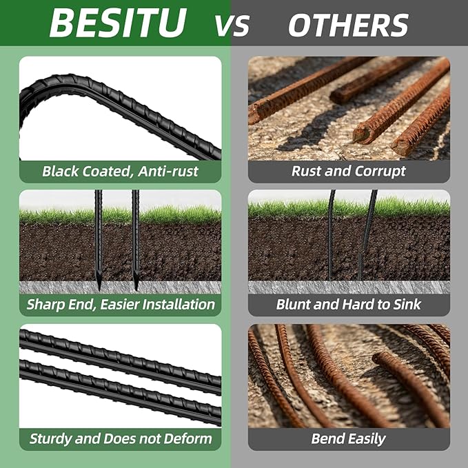 12 Inch Rebar Stakes J Hook Ground Stakes 32-Pack Heavy Duty Galvanized Chain Link Fence Stakes Metal Tent Stakes for Outdoor Lawn Decorations Inflatables Canopy Swing Set-Ruum Studio Home