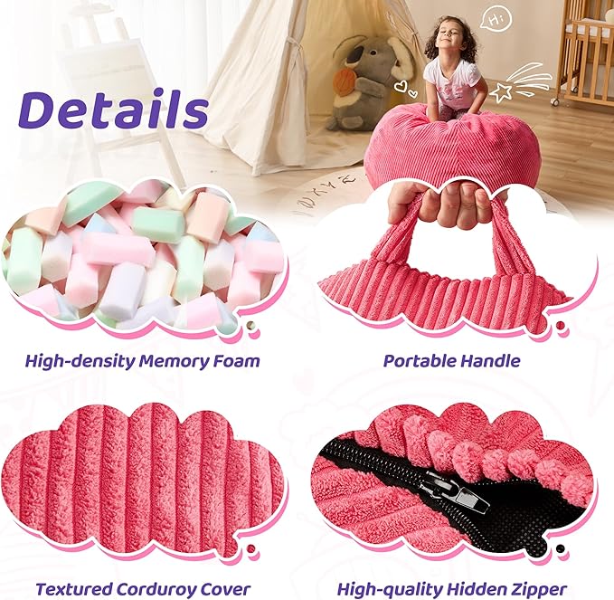 Bean Bag Chairs Teardrop Bean Bag Chair Beanbag Chair with Memory Foam Filled Machine Washable Cover for Living Room, Bedroom (Small,Pink)-Ruum Studio Home