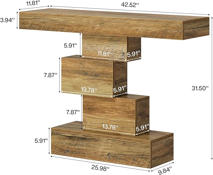 Tribesigns 42.5" Farmhouse Console Table, Narrow Wood Sofa Table Behind Couch with Geometric Base, Industrial Entryway Accent Table for Living Room, Hallway, Entrance (Light Brown)-Ruum Studio Home