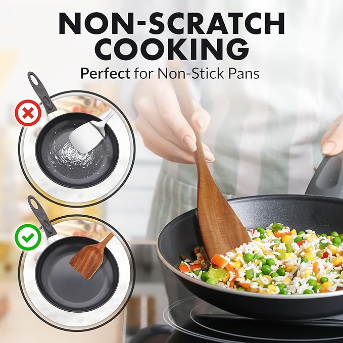 Zulay Kitchen 10-Piece Wooden Spoons for Cooking - Smooth Finish Teak Wooden Utensils for Cooking - Soft Comfort-Grip Wood Spoons for Cooking - Non-Stick Wooden Cooking Utensils - Wooden Spoon Sets-Ruum Studio Home