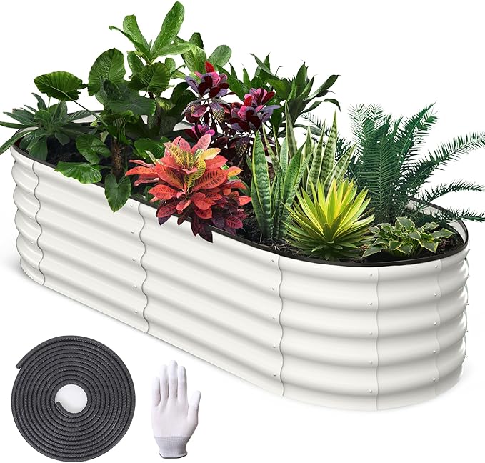 2 Pcs 6x3x1ft Oval Raised Garden Bed, Galvanized Raised Beds,Open-Ended Base Metal Raised Planter Beds,Garden Bed Outdoor,Planter Raised Boxes for Vegetables, Flowers,Tool-Free Asse,White-Ruum Studio Home