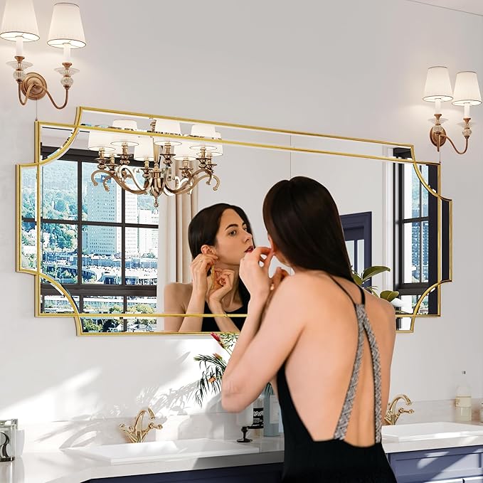 Kelly Miller Large Gold Full Length Mirror for Wall, 60"x30" Full Body Mirror Beveled Scalloped Modern Elegant Home Decor for Bedroom Living Room Bathroom Dressing Room Entryway Hallway-Ruum Studio Home