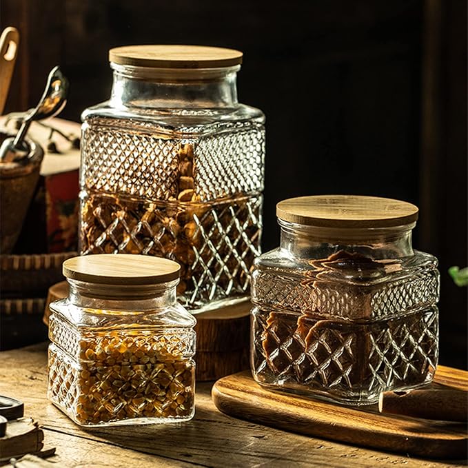 Glass Storage Jar, 38 FL OZ Glass Food Storage Canisters with Bamboo Lid, Kitchen Containers Decorative Jar Airtight Glass Jars For Cereal Nuts Snack Candy Cookies Coffee Tea-Ruum Studio Home