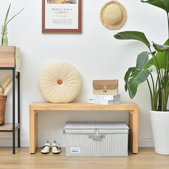 GRANNY SAYS Closet Storage Bins with lids, Fabric Storage Box with Lid, Clothes Bins Storage for Closet, Shelf Baskets for Living Room Wardrobe Shelves, Jumbo, Gray/White, 1-Pack-Ruum Studio Home