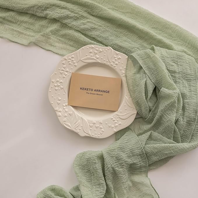 6pcs Cheesecloth Table Runner Sage Green Gauze 120 Inch 10 FT Rustic Boho Cheese Cloth Runner for Wedding Baby Shower Bridal Shower Party Long Sheer Centerpiece Home Decoration-Ruum Studio Home