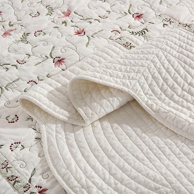 MarCielo 3-Piece 100% Cotton Oversized Bedspread Lightweight Quilt Coverlet Embroidery Farmhouse Bedding Set(TC Soft White,Oversized King (118"x106"))-Ruum Studio Home