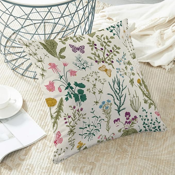 CXMEIFLY Spring Pillow Covers 20 x 20 Inch Set of 2 Vintage Sage Green Teal Wild Flowers Decor Throw Pillows Leaves Plant Outdoor Farmhouse Decorative Cushion Cases for Couch Bed Sofa Decoration-Ruum Studio Home