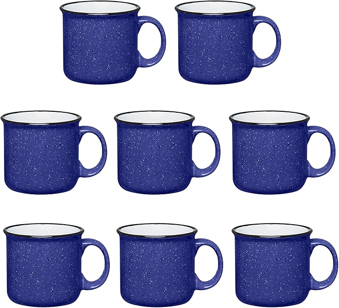 Set of 8 Ceramic Campfire Mugs – 15 Oz, Cobalt Blue – Coffee & Tea Cups for Home, Work, Travel, Camping – Customizable, Great for DIY, Events, Companies-Ruum Studio Home