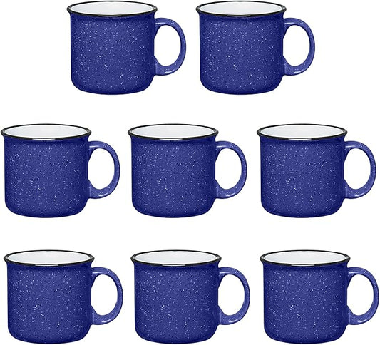Set of 8 Ceramic Campfire Mugs – 15 Oz, Cobalt Blue – Coffee & Tea Cups for Home, Work, Travel, Camping – Customizable, Great for DIY, Events, Companies-Ruum Studio Home
