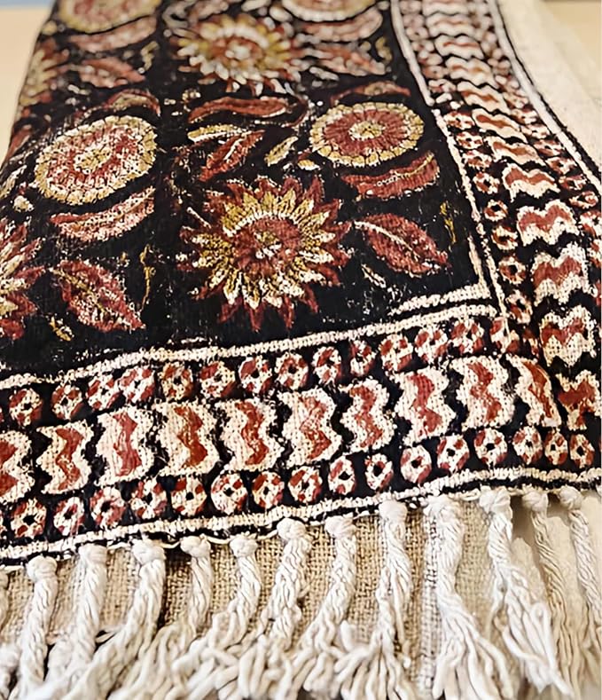 Bohemian Mud Cloth Handmade Throw with Tassels - 120x180 CM Handblock Printed Floral Cotton Blanket, Soft Handloom Sofa Throw for Living Room, Bed, Couch & Home Décor-Ruum Studio Home