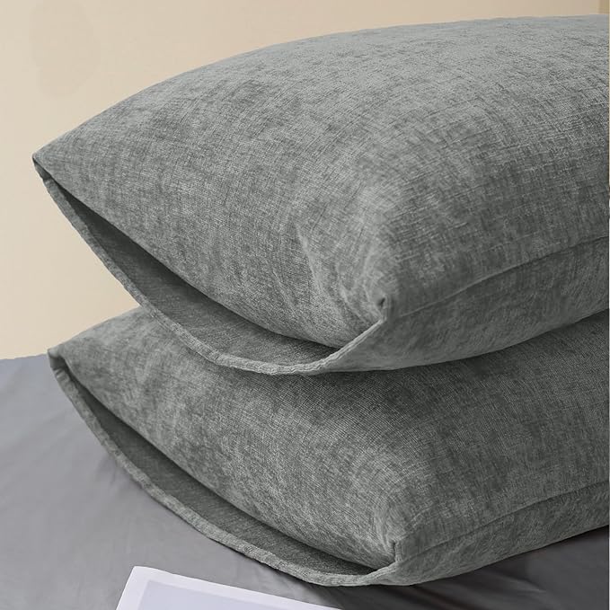 CaliTime Throw Pillow Covers Decorative 20 X 26 Inches Pack of 2 Cozy Chenille Standard Pillow Shams Cases for Couch Sofa Bed Living Room Home Medium Grey-Ruum Studio Home