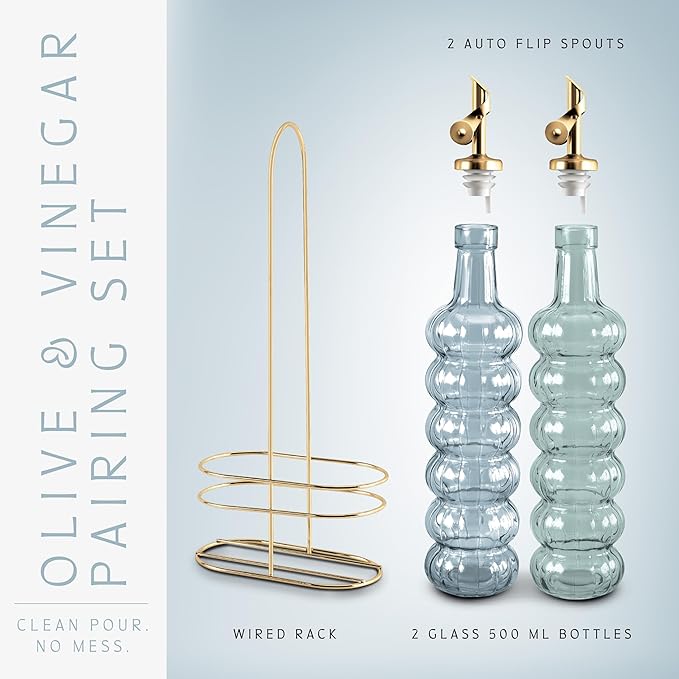 COOK WITH COLOR Glass Olive Oil Bottle Dispenser - 2 Pack- 17oz Oil and Vinegar Cruet - Olive Oil Carafe Decanter for Kitchen-Ruum Studio Home