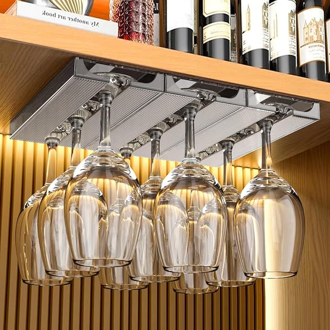 4 Pcs Wine Glass Holder Under Cabinet,Plastic Stemware Rack Punch-free Hanger Under Counter for Bar,Kitchen and Restaurant(Grey)-Ruum Studio Home