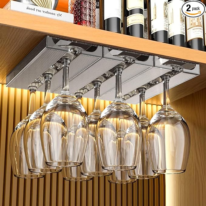 2 Pcs Wine Glass Holder,Stemware Rack Punch-free Hanging Under Cabinet for Bar,Kitchen and Restaurant (Grey)-Ruum Studio Home