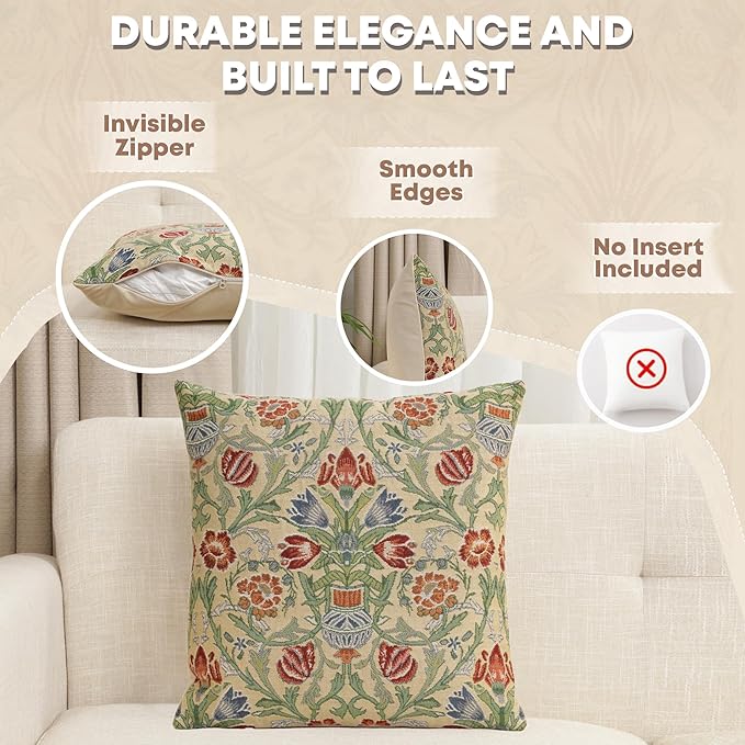 Charlotte Home Furnishings Throw Pillow Covers 16x16 in, Single Stem Decorative Couch Pillow Cover, Boho Decor European Tapestry Cushion Cases, Living Room Cozy Home Decor, Jacquard Woven Soft Cotton-Ruum Studio Home