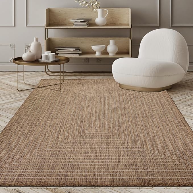 Adiva Rugs Outdoor Indoor Area Rug, Weather Resistant, Easy to Clean, Stain Resistant Floor Mat for Dining Room, Backyard, Deck, Patio (Wooden, 5' x 7')-Ruum Studio Home