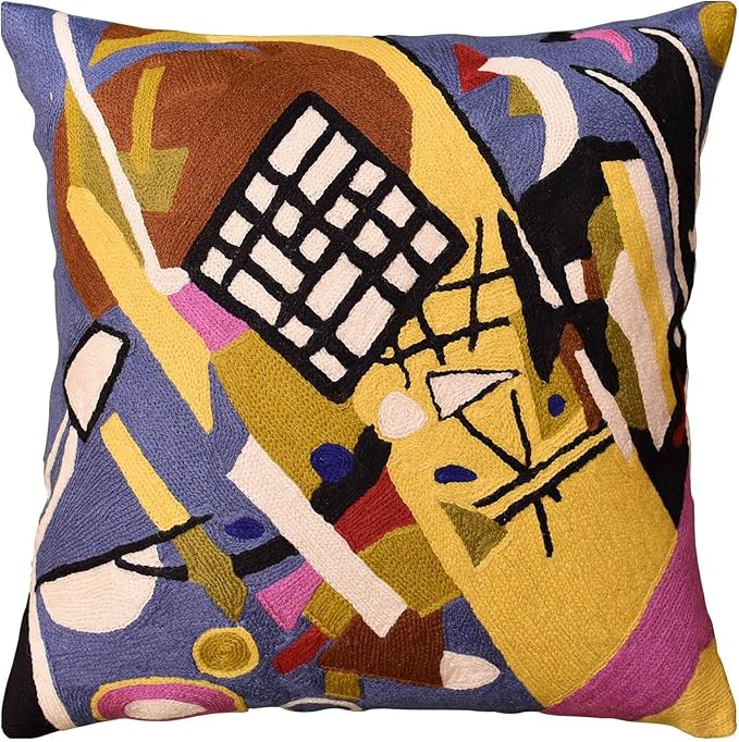 Kandinsky Modern Pillow Cover Frame Gray Abstract Pillowcase Grey Modern Chair Cushion Contemporary Outdoor Pillows Kids Room Handembroidered Wool Size 18x18-Ruum Studio Home