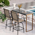 PHI VILLA 3 Piece Outdoor Bar Set, Bar Height Patio Table and Chairs with Brown Padded Textilene Fabric & Rustproof Metal Frame for Backyard, Balcony, Garden & Poolside-Ruum Studio Home