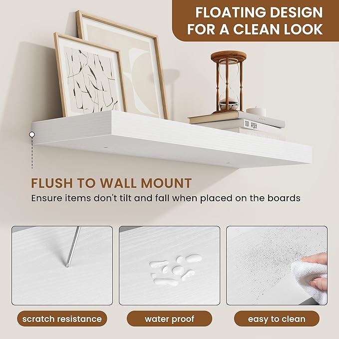 fuqing Floating Shelves for Wall, Bathroom Shelf Wall Mounted for Storage, Shelves with Invisible Bracket for Bedroom, Kitchen, Living Room, Farmhouse Small Book Shelf, 24 Inch Set of 2, White-Ruum Studio Home