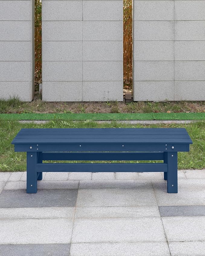 HDPE Outdoor Bench, 55" Patio Bench Outdoor Furniture, Poly Lumber Adirondack Benches, All Weather HDPE Garden Backless Benches for Park, Poolside, Deck, Porch, Navy-Ruum Studio Home