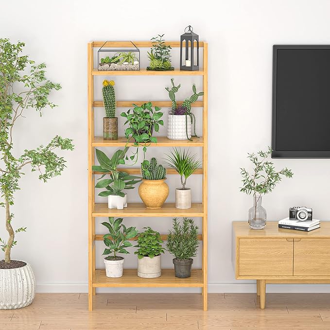 Homykic Bamboo Bookshelf 4-Tier Ladder Shelf, 49.2” Freestanding Open Bookcase Book Shelf Bathroom Storage Shelf Unit Plant Stand for Small Space, Bedroom, Living Room, Home Office, Natural-Ruum Studio Home
