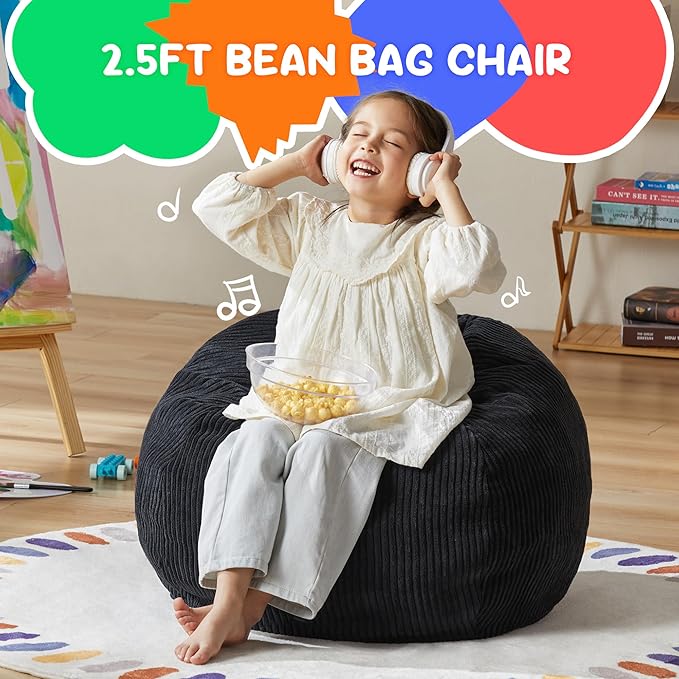 Hobestluk 2.5FT Bean Bag Chair Beanbags Small Bean Bag Chair with Filler Included Teardrop Bean Bag with Removable Cover for Bedroom Living Room (Small, Black)-Ruum Studio Home